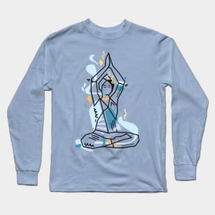 Yoga geometric asanas - meditation lotus pose with hands up Long Sleeve T-Shirt